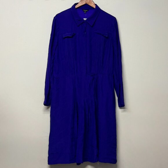 J. Peterman Royal Blue Pin Tuck 100% Silk Dress 18 Plus Size Knee Dress - Picture 1 of 8